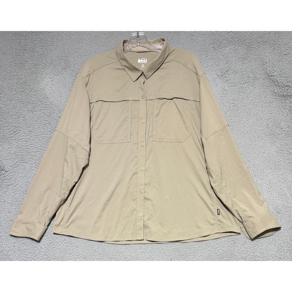 REI co-op long sleeve button shirt Beige Womens 2X Hiking Camping Outdoors
